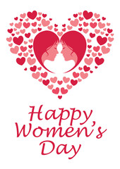 Happy Women's Day Greeting Card with Heart and Female Silhouettes