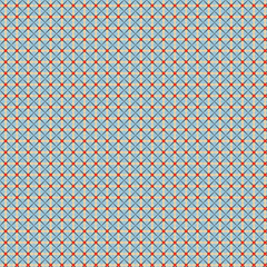 Seamless Geometric Grid Pattern with Red Dots on Blue Background