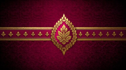 Regal Crimson Canvas: Ornate Gold Leaf Motif Design