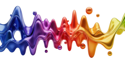 Colorful liquid metallic wave design on a black background with small spheres