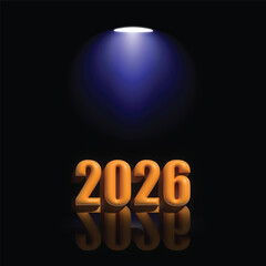 2026 Illuminated by Spotlight on Reflective Dark Surface