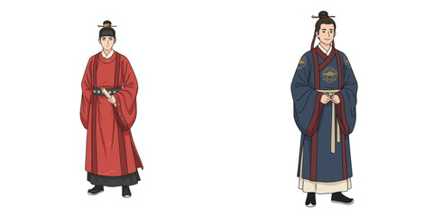 Vector of a man wearing Hanfu clothes. Vector, minimalist, illustration, icon set.