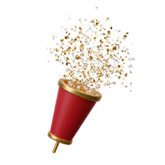 3D Confetti Party Popper Exploding Gold Paper Transparent