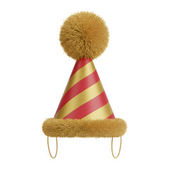 3D Gold Cone Party Hat with Pom Pom Decoration Transparent