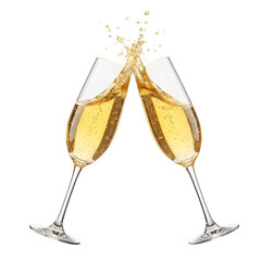 3D Toasting Champagne Glasses with Gold Liquid Transparent