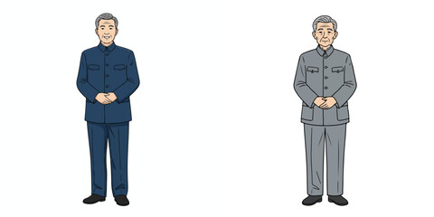 Vector of grandfather wearing traditional Chinese clothes. Vector, minimalist, illustration, icon set.