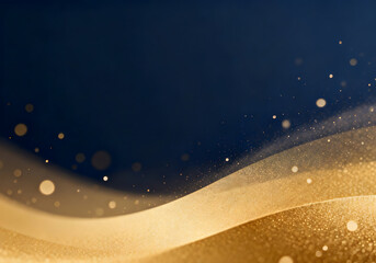 A luxurious gold wave pattern against a dark blue background with sparkling dots