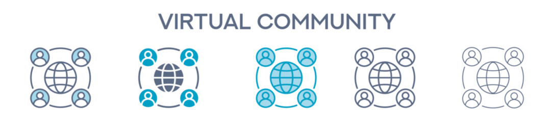 Virtual Community Element For Design Graphic - Multi Styles. Vector Illustration Of Two Colored And Black. Multiple Icons Designs Can Be Used For Mobile, Ui, Web 