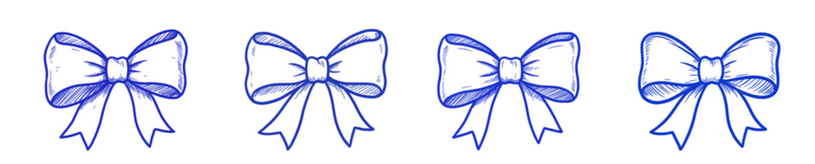 Decorative blue bows sketched in simple line art style  