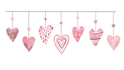 Watercolor Pink Hearts Garland Decoration