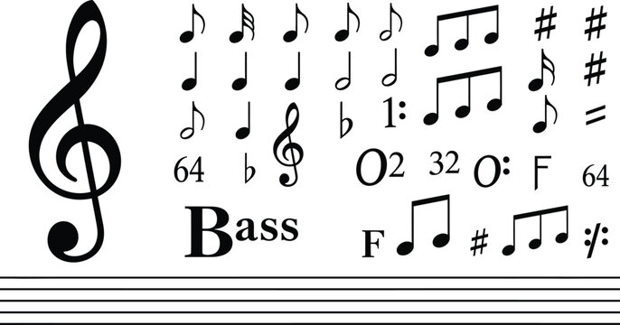Bass Clef Musical Notes and Symbols