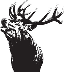 Majestic Deer Stag Silhouette with Forest Landscape on White Background.