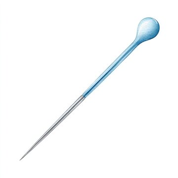 Detailed illustration of a steel and blue glass darning needle on white background