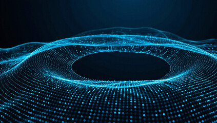 Abstract Blue Digital Wave Pattern with Circular Void
