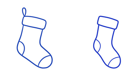Two blue outline Christmas stockings on a white background  