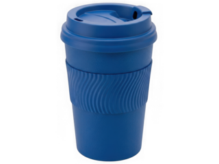 Blue travel mug with lid isolated on transparent background
