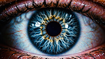 Close-up of Human Eye with Detailed Iris and Blood Vessels