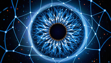 Close-up of a Human Eye with Digital Network Overlay