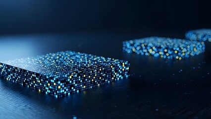 Abstract blue pixelated objects on dark background