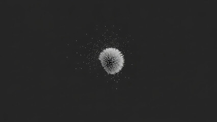 Abstract spherical object with radiating particles against a dark backdrop