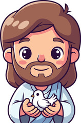 Obraz premium Cartoon of a bearded man in robes holding a white dove of peace