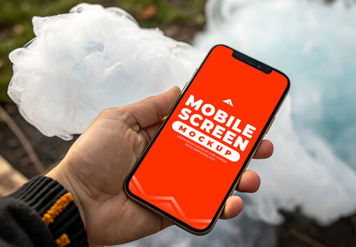 Mobile Screen Mockup in Outdoor Environment for Lifestyle App Branding