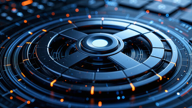 Futuristic Circular Interface with Glowing Elements - Powered by Adobe