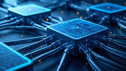 Futuristic Network Server Racks with Blue Circuitry