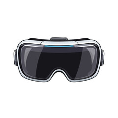 A sleek virtual reality headset with black lenses and a silver frame against a clean white background.