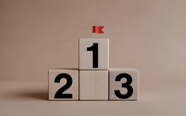A hand completing a pyramid of wooden blocks with a target icon, supported by ESG icons like recycling, scales of justice, and growth charts