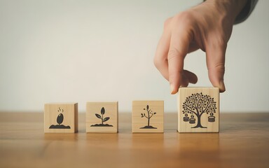 Stages of Life Growth Concept with Wooden Blocks