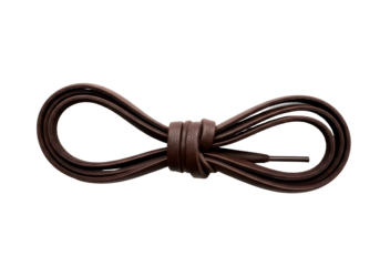 Brown leather cord tied in a bow shape isolated on transparent background