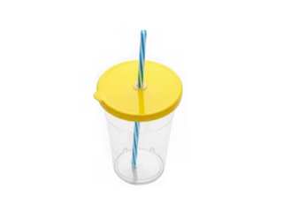 Plastic cup with straw and lid isolated on transparent background