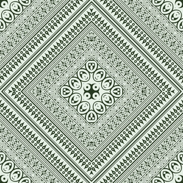 Intricate Geometric Mandala Diamond Shape Dark Green Pattern Illustration
