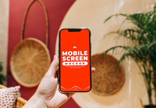 Flat Lay Mobile Screen Mockup on Desk Surface for App Branding and UI Testing