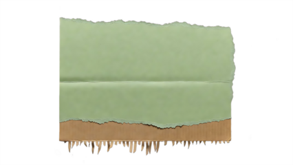 A light green torn paper texture revealing brown corrugated cardboard underneath on black background isolated on transparent background