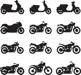 Obraz premium black silhouettes of motorcycles and scooters on white background