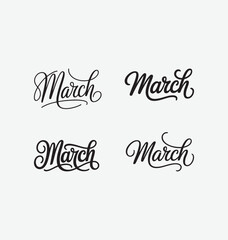 March written templates set in a stylish joining script with bold and elegant strokes, designed in clean high-quality vector typography perfect for calendars, seasonal branding, spring greeting cards,