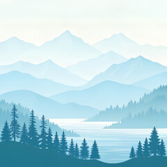 winter landscape with mountains and lake,Tranquil Horizons: Serene Mountain Landscape