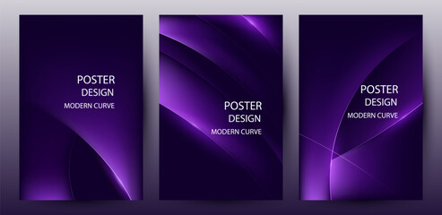Abstract Dark Purple Gradient Background with Modern Curves Poster Set.
