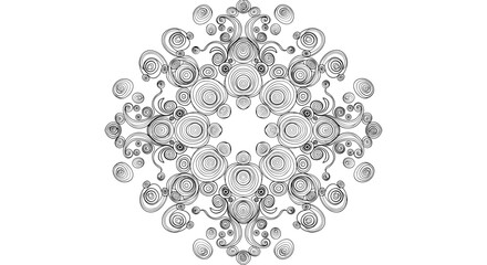 Obraz premium Intricate black and white abstract mandala pattern with circular and swirling elements, drawn in a detailed grunge sketch style.