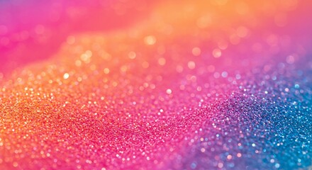 光を美しく反射する多色グリッターが織りなす幻想的な抽象背景鮮やかなグラデーションが夢幻的に広がりきらめく粒子が煌びやかに舞い輝く特別な瞬間を彩る質感. AI Generated