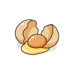 Cracked egg with yolk and white isolated cartoon illustration