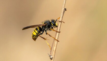 Wasp perched on twig close up.