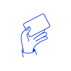 Vector simple linear illustration, hand holding card