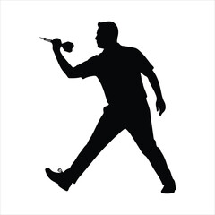 Silhouette of a man throwing a dart with a focused dynamic pose