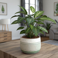 plant in a pot on the table,Lush Greenery: Bringing Nature Indoors with a Stylish Potted Plant