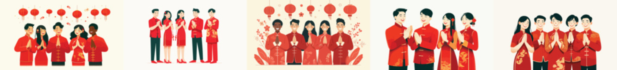 vector of friends giving Gong Xi greetings during Chinese New Year celebrations