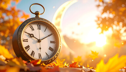 Vintage Clock in Autumn Landscape