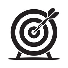 Dartboard Icon with Bullseye and Dart Symbolizing Accuracy and Goal Achievement in Black and White Vector